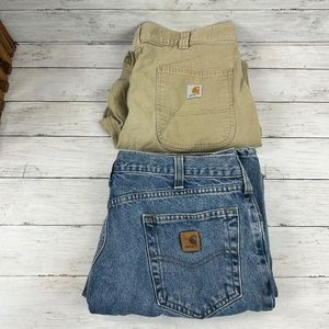 Lot of 2 Carhartt Men's Relaxed Fit Jeans Pants 35x30 Tan Blue B460